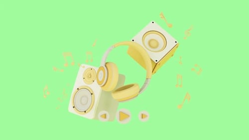 3D Animated Headphones and Speakers with Musical Notes