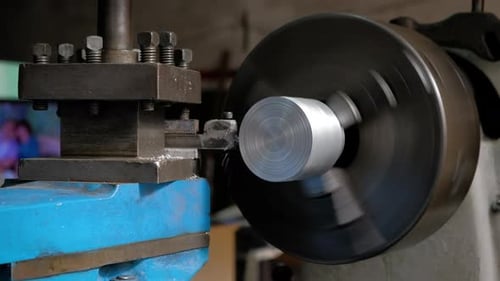 Metal Machining with Old Lathe Close Up