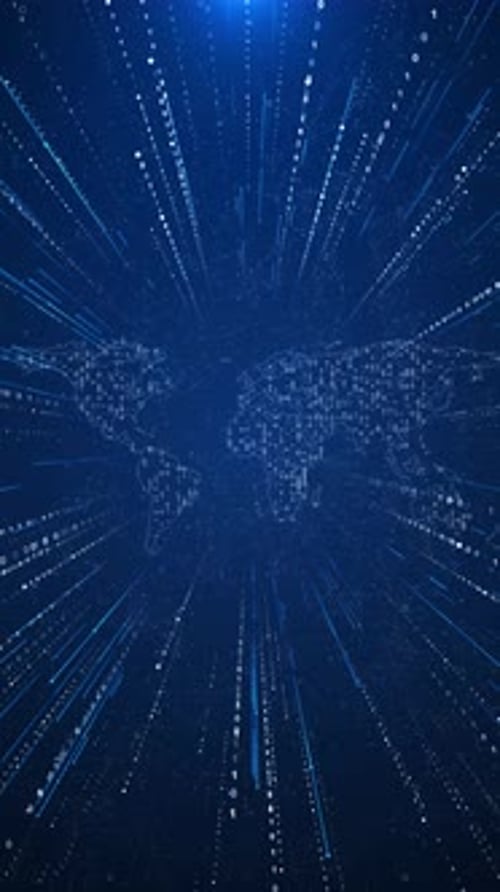 Animated Futuristic World Map Background with Digital Data Streams