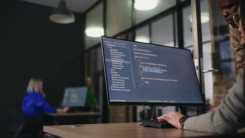 Professional Data Analyst And FrontEnd Developers Working In Office Of ITCompany View On Display