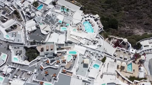 Aerial Santorini Cinematic White Greek Houses Island Cyclades Oia