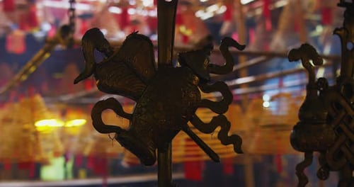 Close Up of Religious Decorations in Buddhist Temple Religious Mysterious Beautiful In