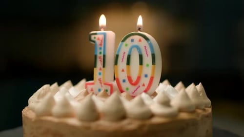 Candle Number 10 on Birthday Cake Rotating