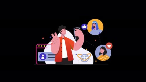 Animated Flat Design Social Media Profile Connection