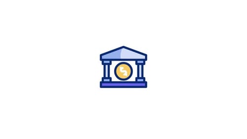 Animated Flat Design Financial Bank Icon with Data Analysis