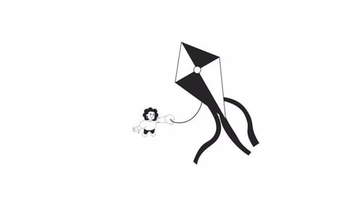 Minimalist Animation of a Person Flying a Kite