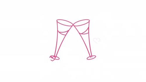 Sketch Champagne Glasses Toasting with Hearts Animation