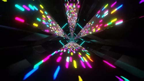 Cyan With Multicolor Lines Sci-Fi Neon Glow Cyber Tunnel Background Vj Loop In 4K
