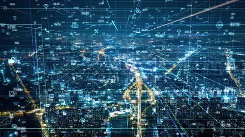 smart Connected city skyline. Futuristic network concept, city Technology