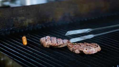 Meat Patties Grilling Professionally in Restaurant Kitchen