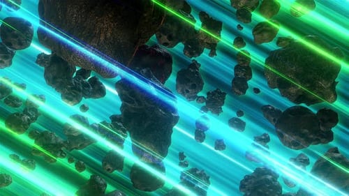 Sci Fi Floating Space Rocks On Pulsing Energy