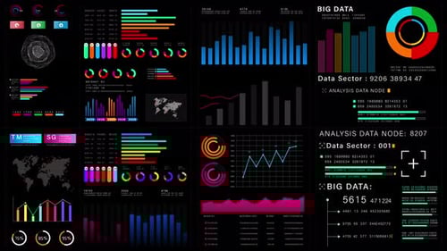 Futuristic Data Analysis Dashboard and UI Elements