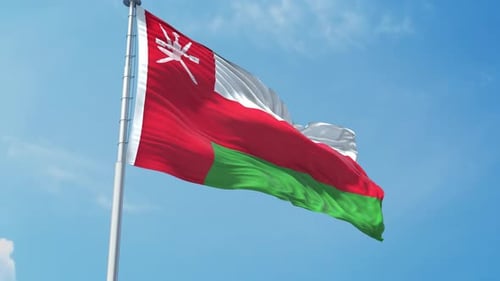 Realistic Waving Flag of Oman with Blue Sky