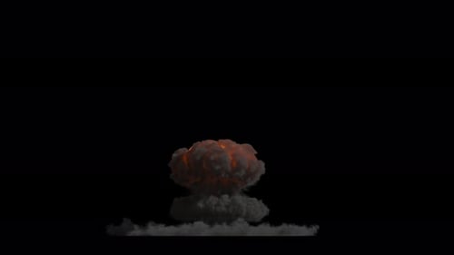 Nuclear explosion front view on transparent Background