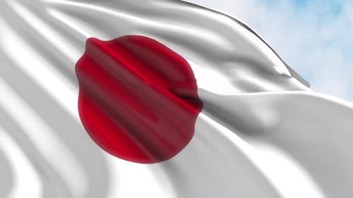 Animated Japan Flag Waving against Blue Sky Loop