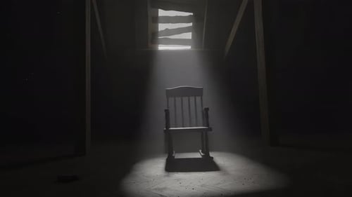 Animated Rocking Chair in Dusty Attic with Dramatic Light Beam