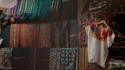 Guatemalan Textiles And Fabric In The Souvenir Shop - Wide Shot