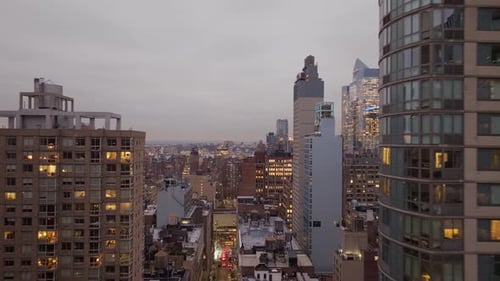 Twilight Cityscape Revealing New York's Glittering 20Th Century Manhattan Residential Skyscrapers