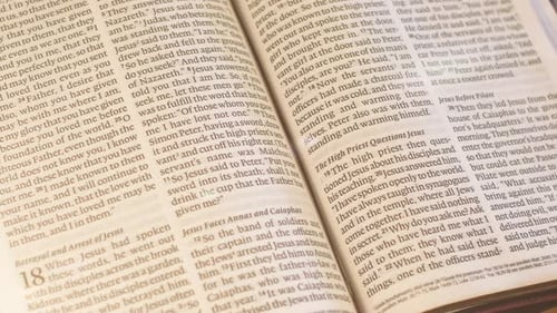Open Bible with Paragraphs of Religious Text