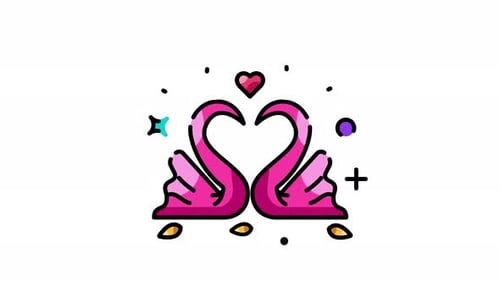 Animated Pink Swans Forming Heart with Sparkles