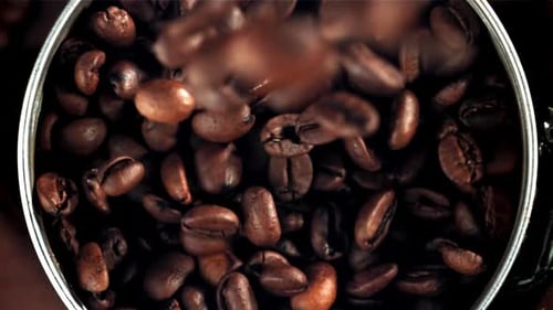 Coffee Beans Fall Into the Bowl Filmed on a Highspeed Camera at 1000 Fps