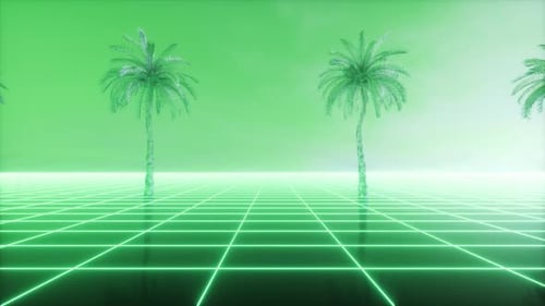 Green Synthwave Background Of Palm Trees