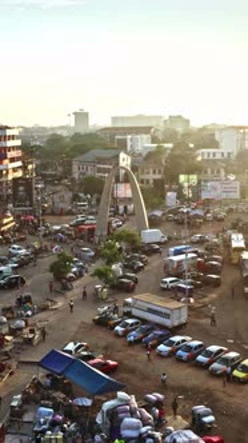 Stunning aerial view of busy urban intersection in Accra, Ghana