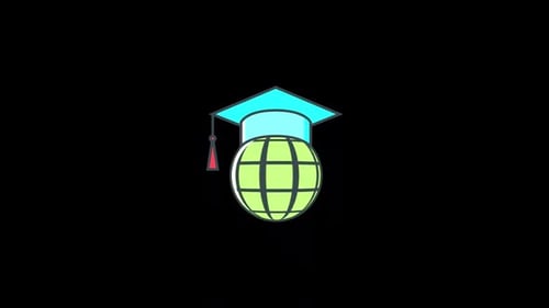 Animated Flat Design Graduation Cap with Globe