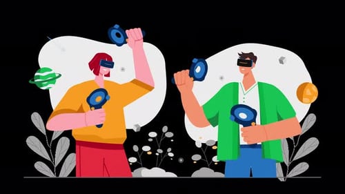 Animated Illustration of People Playing Virtual Reality Games