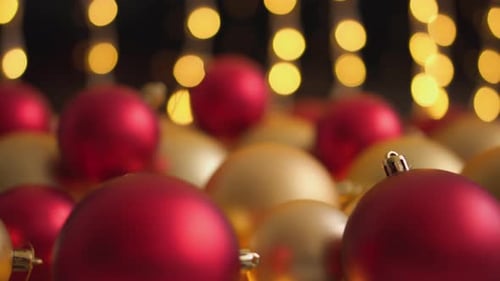 Red and Gold Christmas Baubles with String Lights