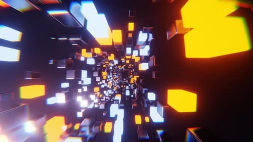 Light Blue And Orange Vibrant Sci Fi Neon Tunnel Background VJ Loop l 4K