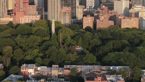 Aerial view of Fort Greene Park on a summer morning