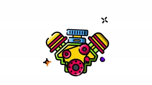 Animated Car Engine Icon in Flat Design Style