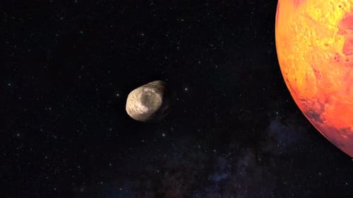 Asteroid and Planet Mars Orbiting in Deep Space