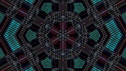 lines light with colorful shining brightly in the center of the circle, black background