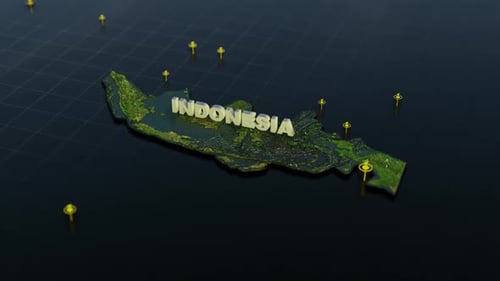 3D Animated Map of Indonesia with Location Pinpoints