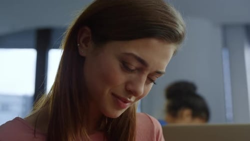 Business Woman Working at Office Workplace. Portrait of Corporate Employee Texting Message