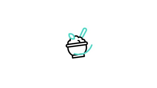 Animated Line Art Icon of a Food Bowl with Spoon