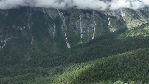 Aerial view of mountains and forests, China.