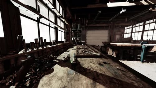 Vintage Wild West Carpenter Shop Interior with Antique Tools