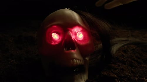 Dead Skelton Touching His Head with His Spectral Bones Hand