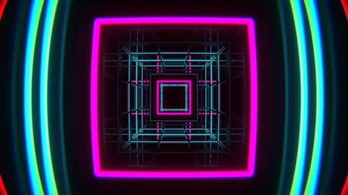Pink And Cyan Square Neon Lights Tunnel Background Vj Loop In 4K