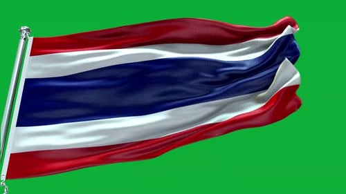 Realistic Thailand Flag Waving on Green Screen