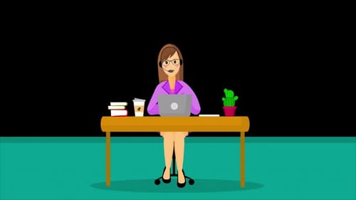 Office Operator With Headset Talking With Clients On Alpha Channel