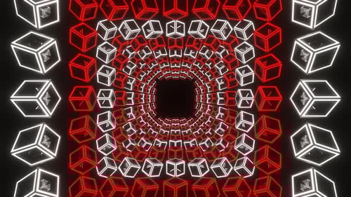 Tunnel Through Moving Red And White Neon Squares Background Vj Loop In 4K