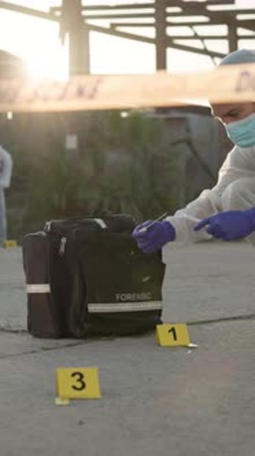 Forensic, swab and crime scene on road, outdoor and sample for medical research