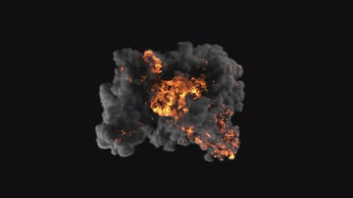 Slowmotion burst fire and smoke on a transparent background alpha channel.