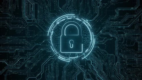 Security Hologram Virtual Hud Pin with Shield and Lock Concept of Finance Data Privacy and