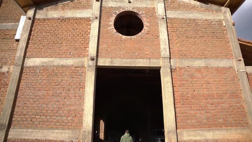 Inprogress under construction church facade exploration at Yungay Peru
