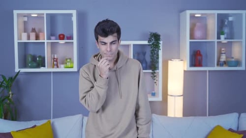 Shy guy. The young man rehearsing the speech tries to speak.